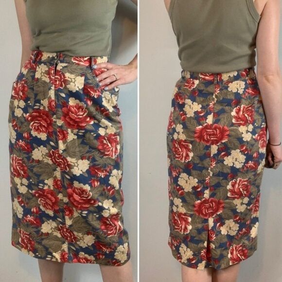 VTG Talbots Floral Pencil Skirt Midi Length Hight Waisted - Picture 1 of 10